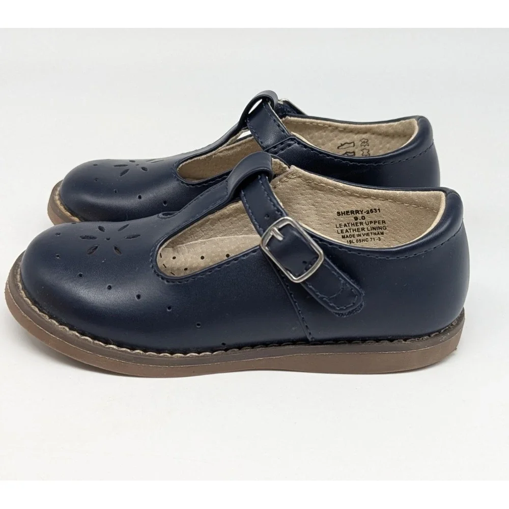 Footmates Sherry Mary Jane Toddler Shoes Sz 9 Medium T Strap Navy Blue Leather